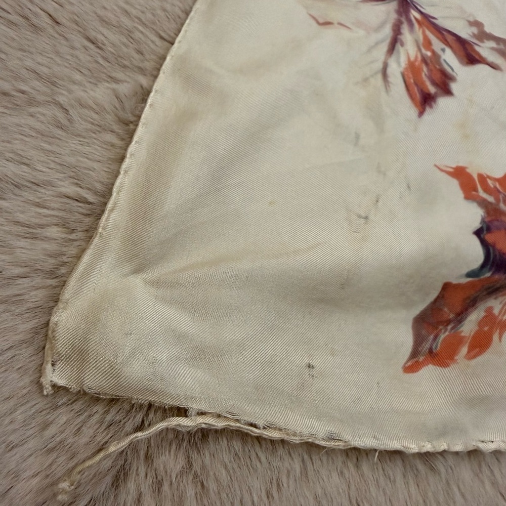 Floral Square Scarf Cream Sheer Lightweight Neck Head Scarf - Picture 4 of 5